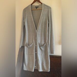 Eileen Fisher Heather Sage Green  Linen Cotton Button Down Duster Cardigan